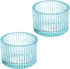 PATIKIL 2 Pcs Tealight Candle Holder, Tea Lights Candle Holder Glass Votive Candle Holders Glass Candle Holders for Table Centerpiece Decor Wedding Dinner Party, Blue