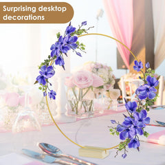 Foribyw 10Pcs Metal Floral Hoop Centerpiece with 10 Wood Stands 30cm/12inch Round Gold Hoop Ring Sturdy DIY Wreath Ring Table Decoration for Wedding Party Birthday