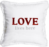 Pavilion - Love Lives Here - Throw Pillow Cover, 18x18, Decorative Square Throw Pillow Cover, Love Lives Here Pillow, Housewarming Gift, Guest Room Decor Bed Pillow Case, 1 Count, White