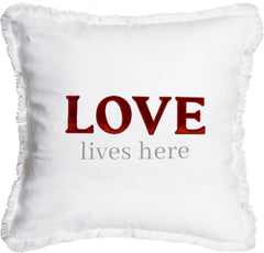 Pavilion - Love Lives Here - Throw Pillow Cover, 18x18, Decorative Square Throw Pillow Cover, Love Lives Here Pillow, Housewarming Gift, Guest Room Decor Bed Pillow Case, 1 Count, White
