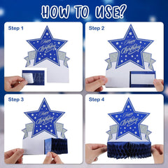 Teling 9 Pcs Happy Birthday Table Decorations Blue and Silver Decorations Navy Blue Centerpieces Happy Birthday Honeycomb Table Centerpieces for Men Women Party Supplies