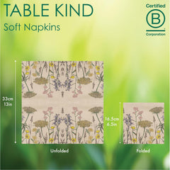 Table Kind 100 x Soft Recycled Paper Napkins, 2ply, 33cm Spring Wildflower Floral Napkins for Disposable Party Serviettes for Easter Weddings Eco-Friendly, Kraft Unbleached Home Compostable