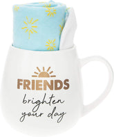Pavilion Gift Company 71315 Friends Brighten Your Day Sunshine Socks & 15.5 Oz Coffee Cup Mug Gift Set, Stoneware, White