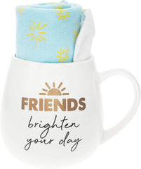 Pavilion Gift Company 71315 Friends Brighten Your Day Sunshine Socks & 15.5 Oz Coffee Cup Mug Gift Set, Stoneware, White