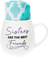 Pavilion Gift Company 71313 Sisters are The Best Friends Patterned Socks & 15.5 Oz Coffee Cup Mug Gift Set, Stoneware, White