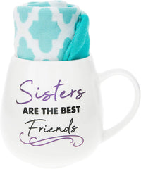 Pavilion Gift Company 71313 Sisters are The Best Friends Patterned Socks & 15.5 Oz Coffee Cup Mug Gift Set, Stoneware, White