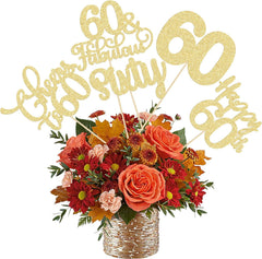 Ephlyn 15Pcs 60th Birthday Centerpiece Sticks Sixty Happy 60 Table Flower Centerpieces Sticks Cheers to 60 Floral Decorations for 60th Birthday Party Centerpieces Supplies Gold