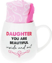 Pavilion Gift Company 71314 Daughter You are Beautiful Inside and Out Patterned Socks & 15.5 Oz Coffee Cup Mug Gift Set, Stoneware, White