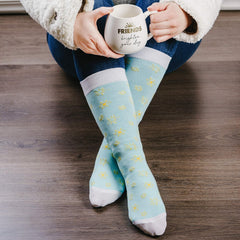 Pavilion Gift Company 71315 Friends Brighten Your Day Sunshine Socks & 15.5 Oz Coffee Cup Mug Gift Set, Stoneware, White