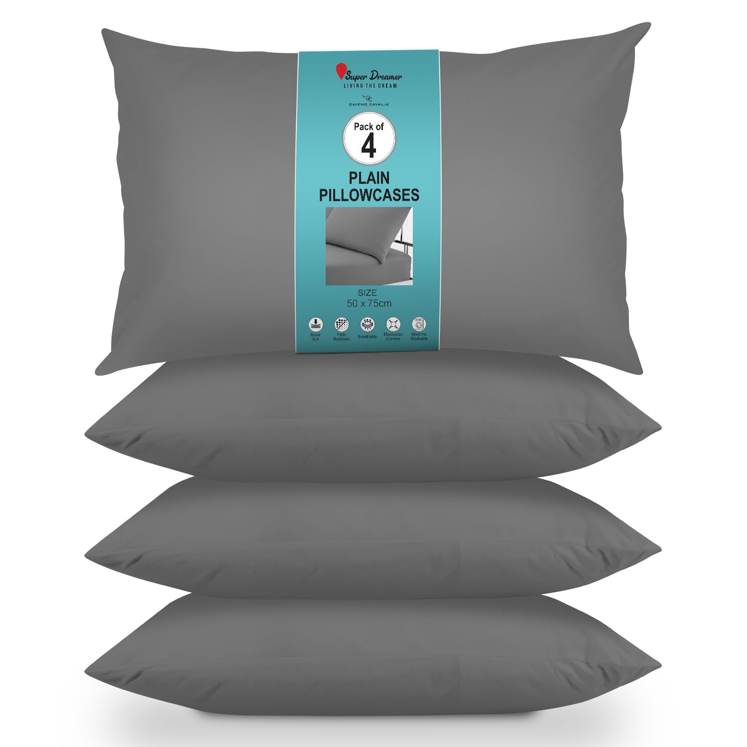 GC GAVENO CAVAILIA Microfiber Pillow Cases 2 Pack - Plain Dyed Housewife Pillowcases - Beige - (74x48 cm)
