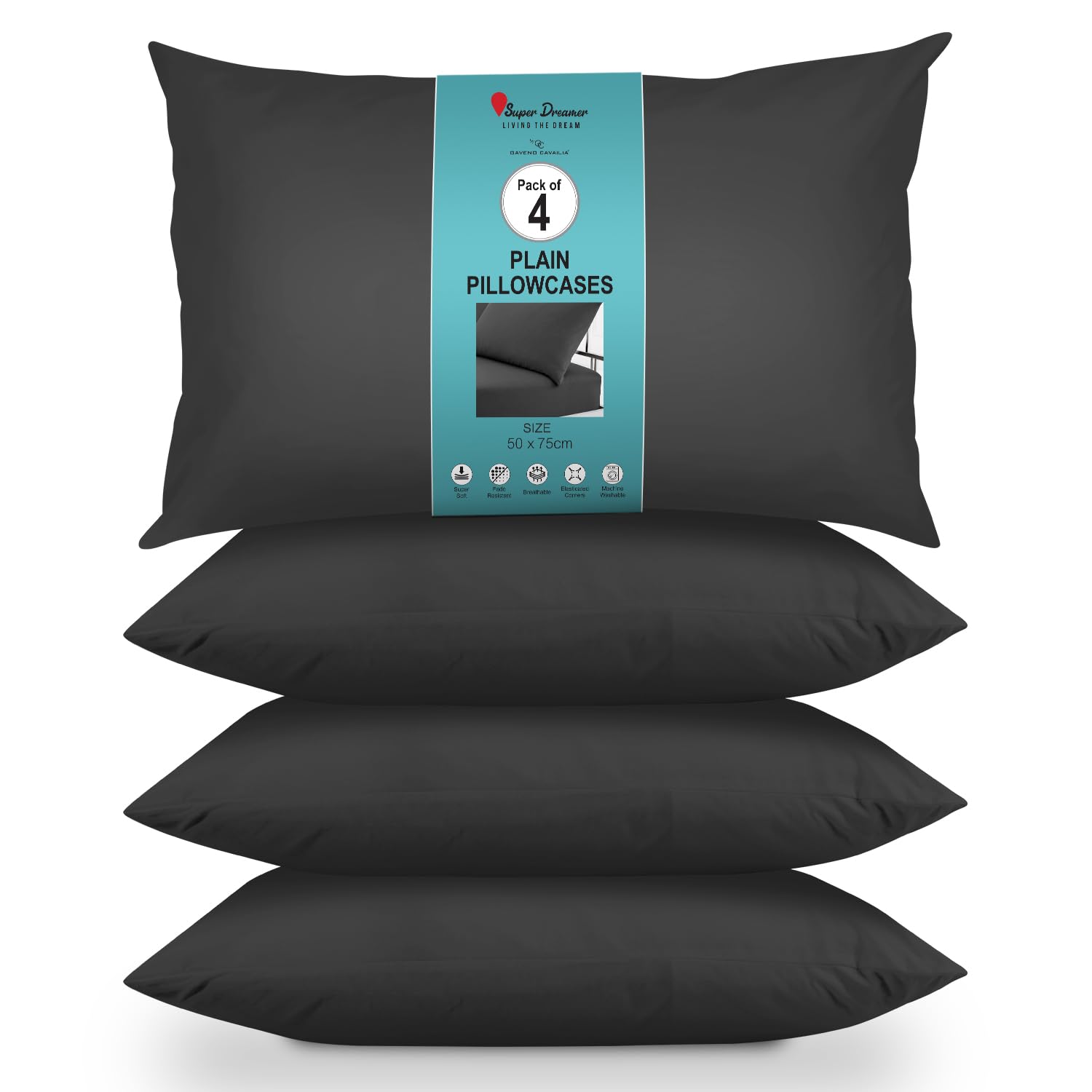 GC GAVENO CAVAILIA Microfiber Pillow Cases 2 Pack - Plain Dyed Housewife Pillowcases - Beige - (74x48 cm)