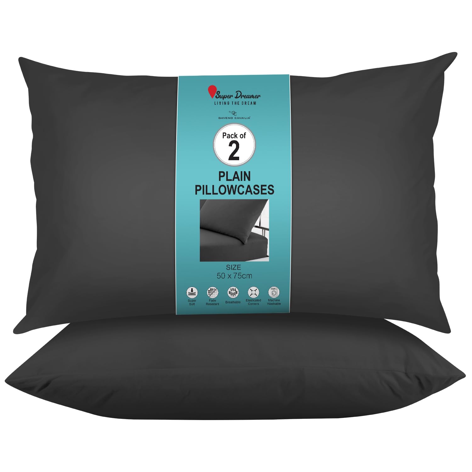 GC GAVENO CAVAILIA Microfiber Pillow Cases 2 Pack - Plain Dyed Housewife Pillowcases - Beige - (74x48 cm)