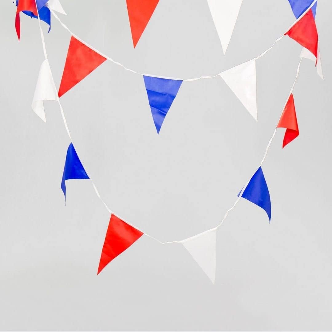 10M Red White and Blue Bunting Garland Union Jack Banner Party Decorations Supplies Sporting Events Pub Bbq Royal Theme French USA 20 Flags