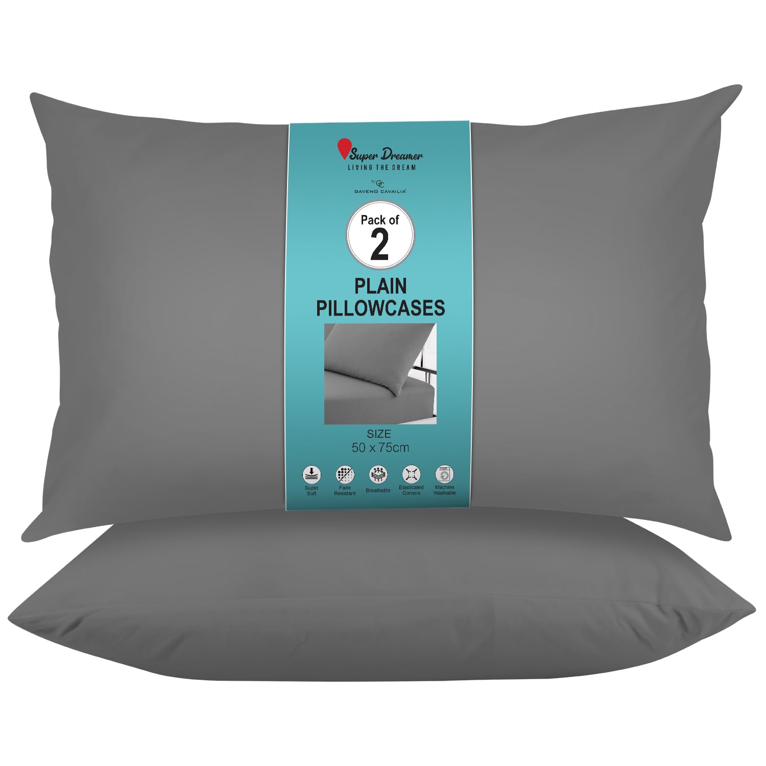 GC GAVENO CAVAILIA Microfiber Pillow Cases 2 Pack - Plain Dyed Housewife Pillowcases - Beige - (74x48 cm)