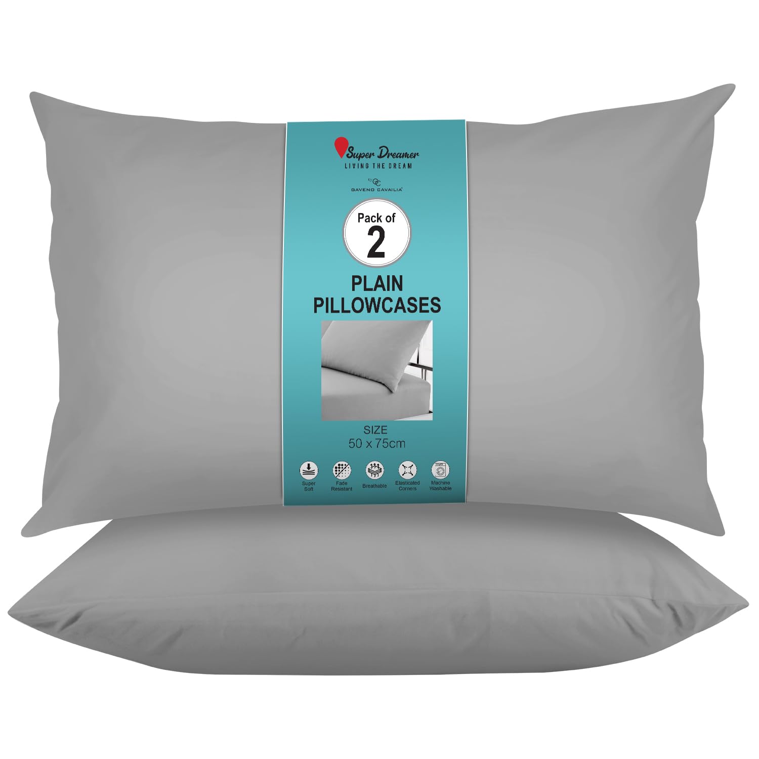 GC GAVENO CAVAILIA Microfiber Pillow Cases 2 Pack - Plain Dyed Housewife Pillowcases - Beige - (74x48 cm)