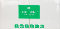 Table Kind 300 x White Napkins, Disposable Serviettes 1ply Paper Napkins for Parties, Catering, Festivals, Food Vans, Cafés, Corporate Events, Bars, Restaurants Camping Picnics BBQ Compostable