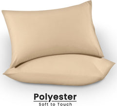GC GAVENO CAVAILIA Microfiber Pillow Cases 2 Pack - Plain Dyed Housewife Pillowcases - Beige - (74x48 cm)