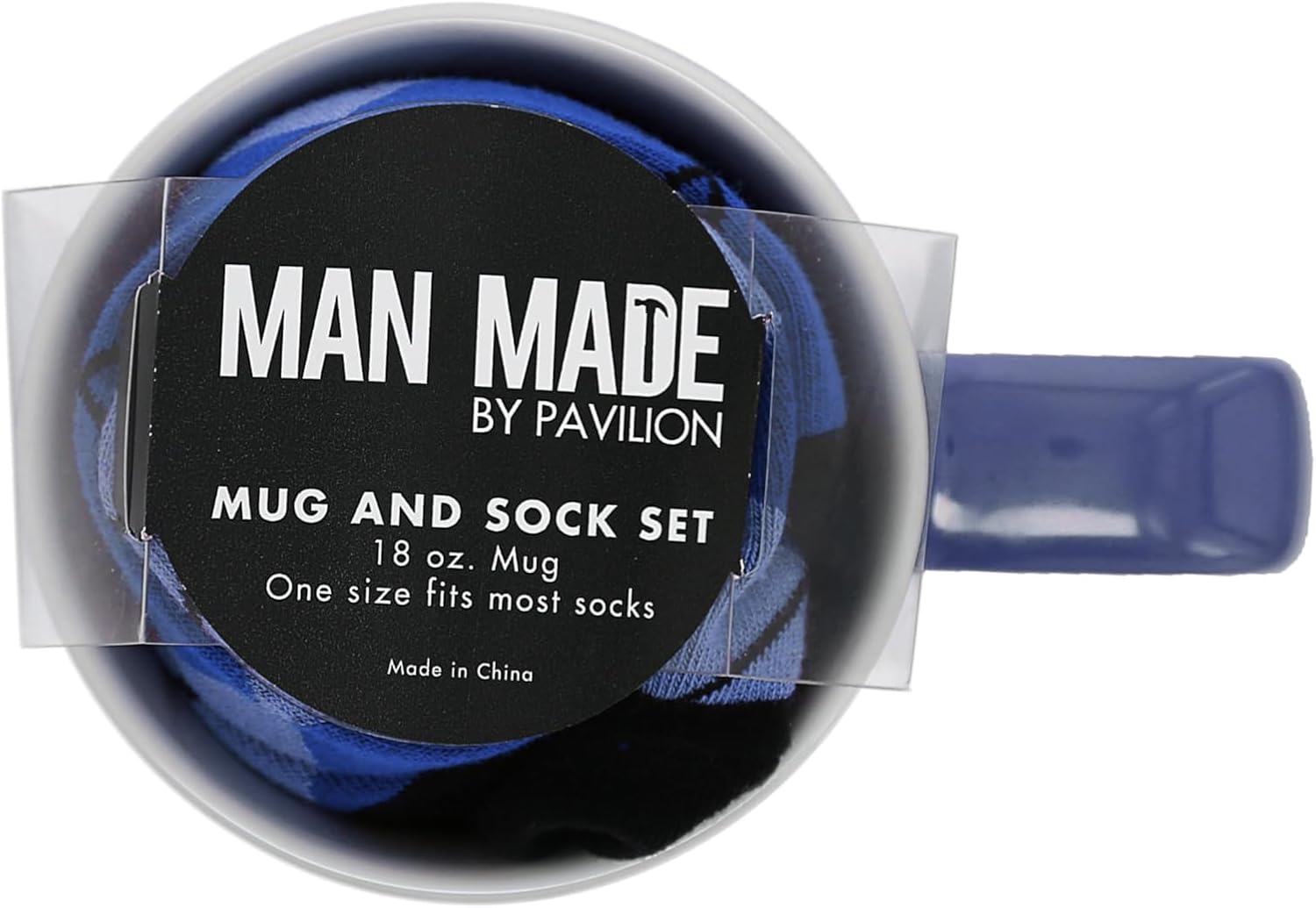 Pavilion - Happy Bday 18 oz Coffee Mug Tea Cup - Argyle Patterned Blue Crew Socks Women US 9-13 & Men US 8-12 Birthday Party Celebration Decoration Commemoration Gift Present for Him