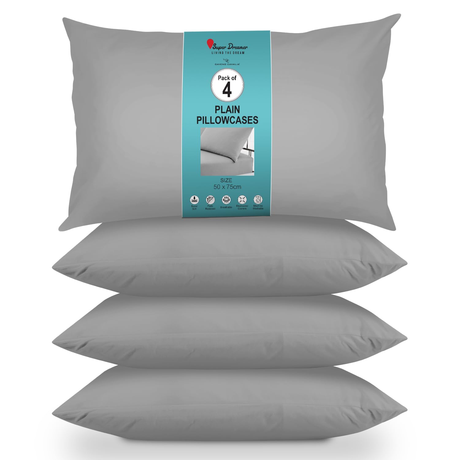 GC GAVENO CAVAILIA Microfiber Pillow Cases 2 Pack - Plain Dyed Housewife Pillowcases - Beige - (74x48 cm)