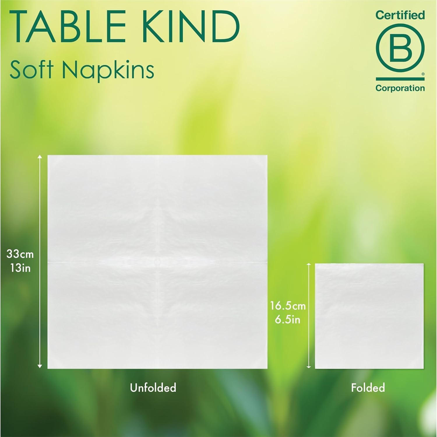 Table Kind 300 x White Napkins, Disposable Serviettes 1ply Paper Napkins for Parties, Catering, Festivals, Food Vans, Cafés, Corporate Events, Bars, Restaurants Camping Picnics BBQ Compostable