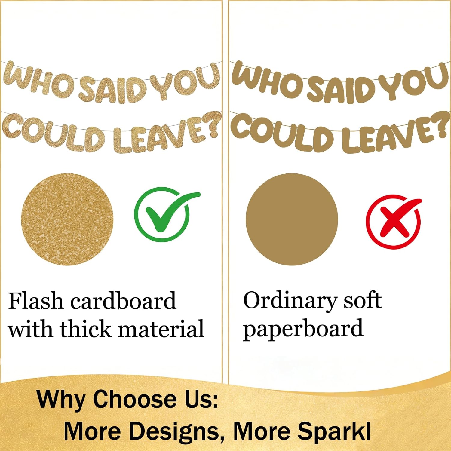 Leaving Decorations Banner - Humorous Farewell Sign with 'WHO SAID YOU COULD LEAVE?' Message - Easy to Install Glitter Party Banner for Goodbye Parties - Includes Needle & Ribbon