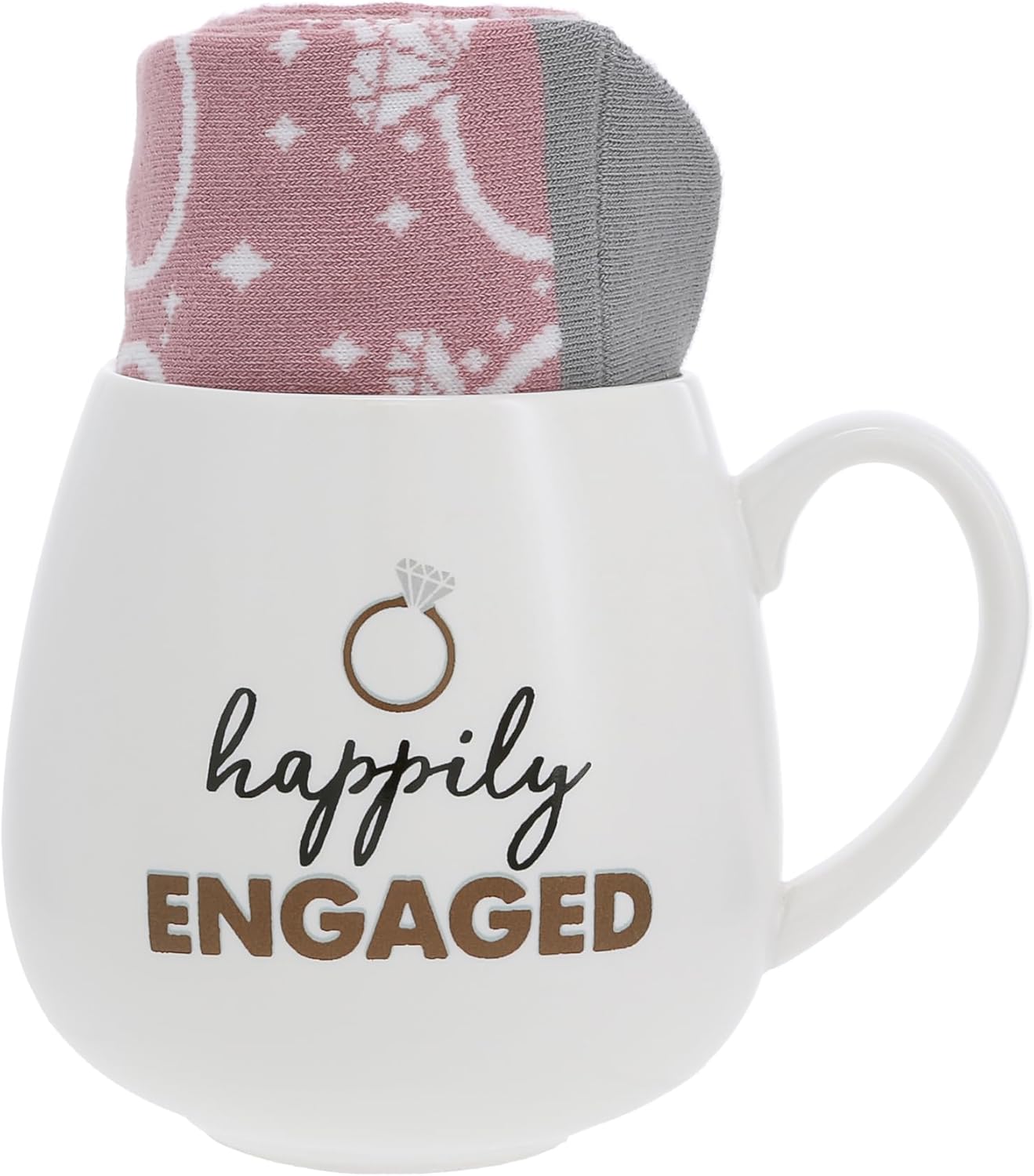 Pavilion - Happily Engaged - 15.5 Oz Coffee Mug Tea Cup with Crew Socks Wife Valentine's Day Wedding Engagement Bridal Shower Bachelorette Present