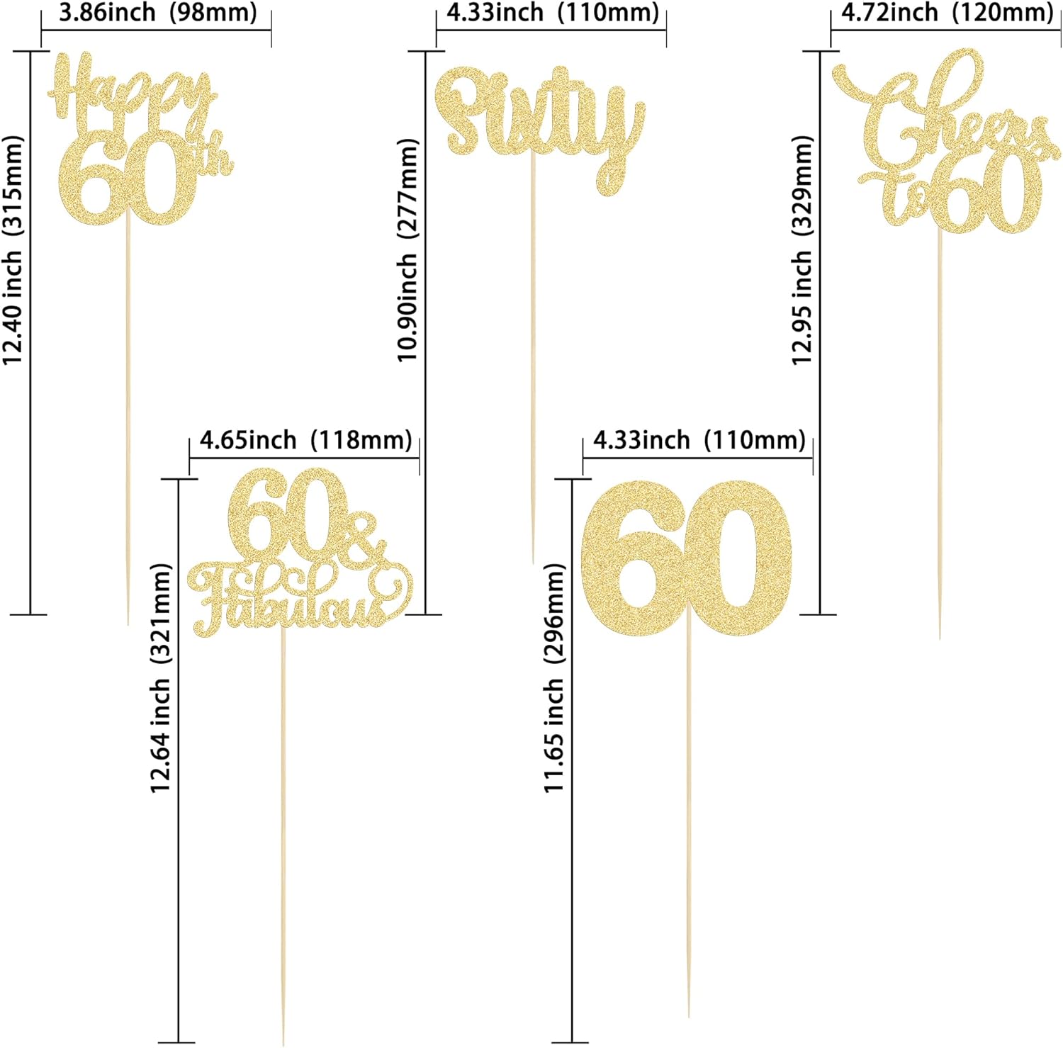 Ephlyn 15Pcs 60th Birthday Centerpiece Sticks Sixty Happy 60 Table Flower Centerpieces Sticks Cheers to 60 Floral Decorations for 60th Birthday Party Centerpieces Supplies Gold