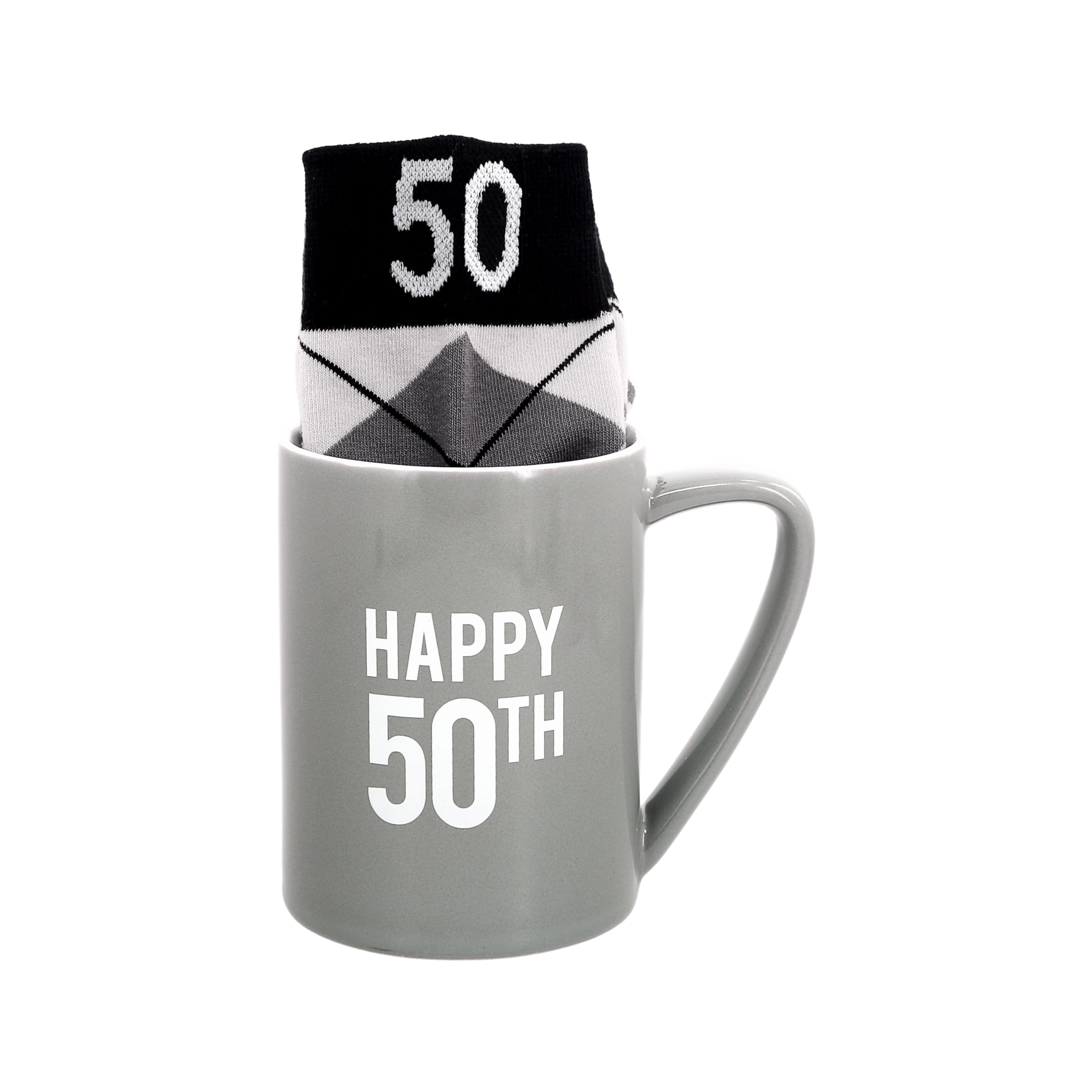 Pavilion Gift Company - Happy 21st 18 oz Coffee Mug Tea Cup - 21 Argyle Patterned Blue Crew Socks Women US 9-13 & Men US 8-12 Birthday Party Celebration Decoration Commemoration Gift Present for Him