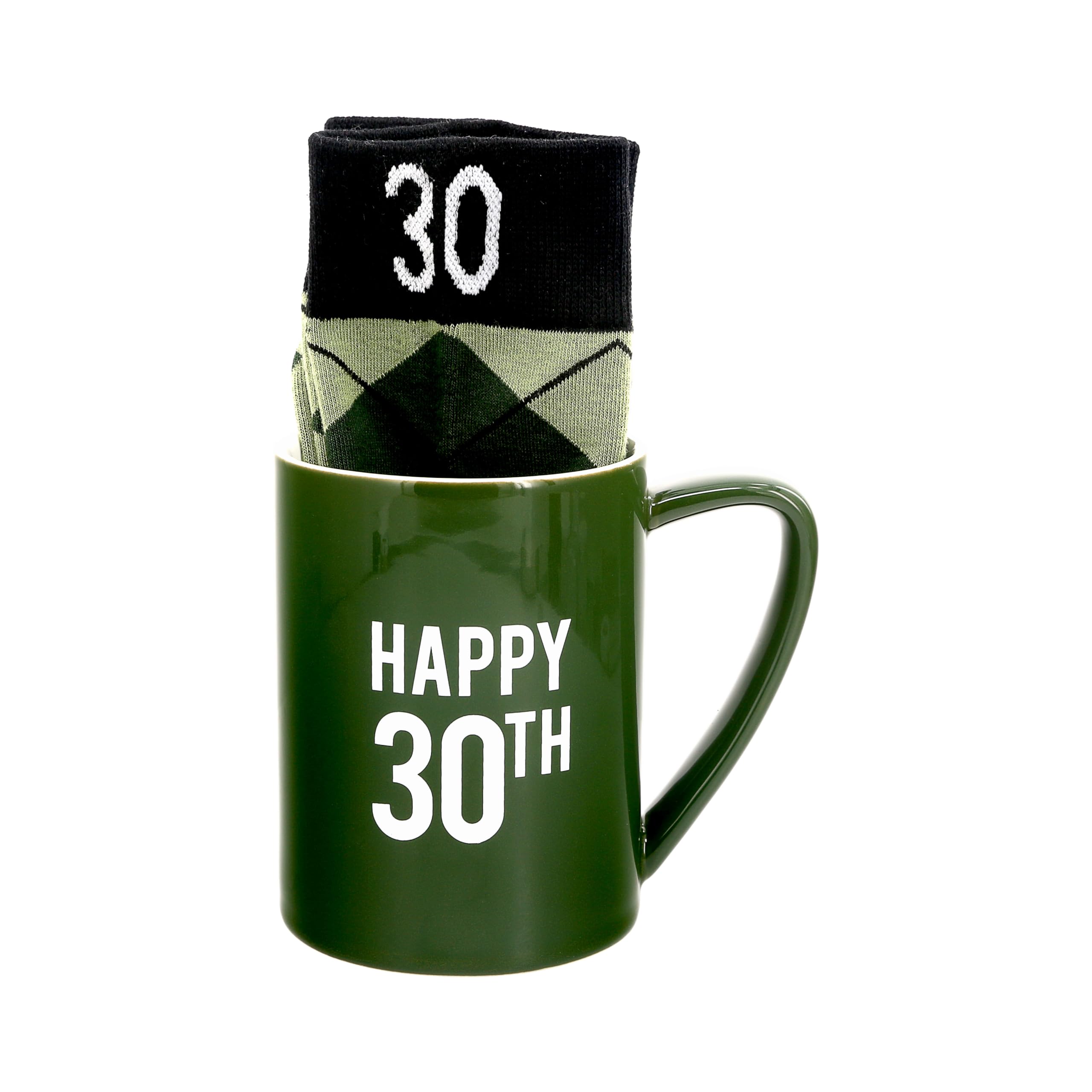 Pavilion Gift Company - Happy 21st 18 oz Coffee Mug Tea Cup - 21 Argyle Patterned Blue Crew Socks Women US 9-13 & Men US 8-12 Birthday Party Celebration Decoration Commemoration Gift Present for Him