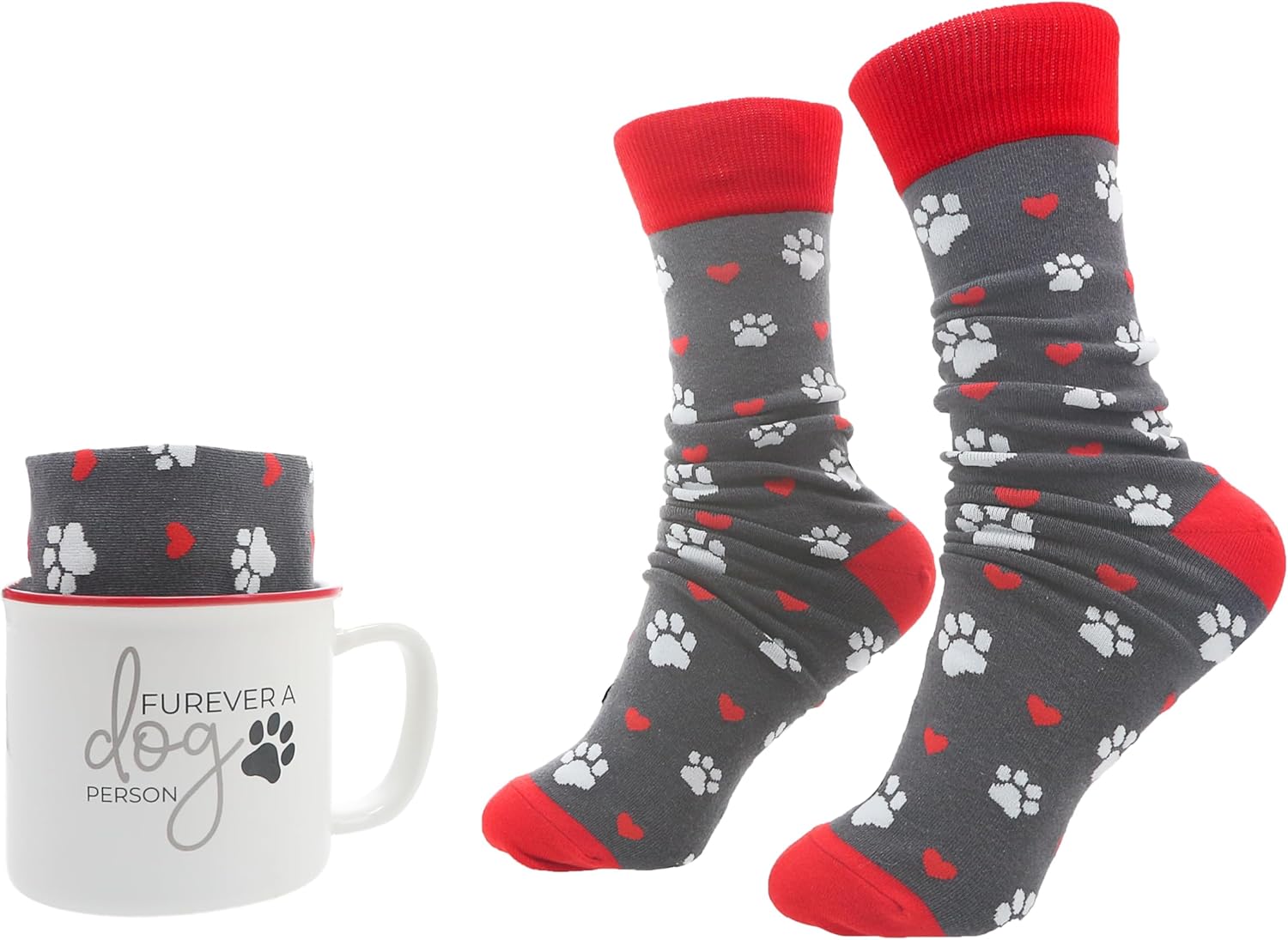 Pavilion - Furever A Dog Person - 18 oz Coffee Mug Tea Cup & Crew Sock Set - K-9 Puppy Doggy Rescue Adoption Dog Mom Dad Gift Present