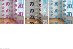 70th Glitz Black and Silver Anniversary Birthday Metallic Hanging String Shiny Foil Banner Party Door Wall Decorations Pack of 6
