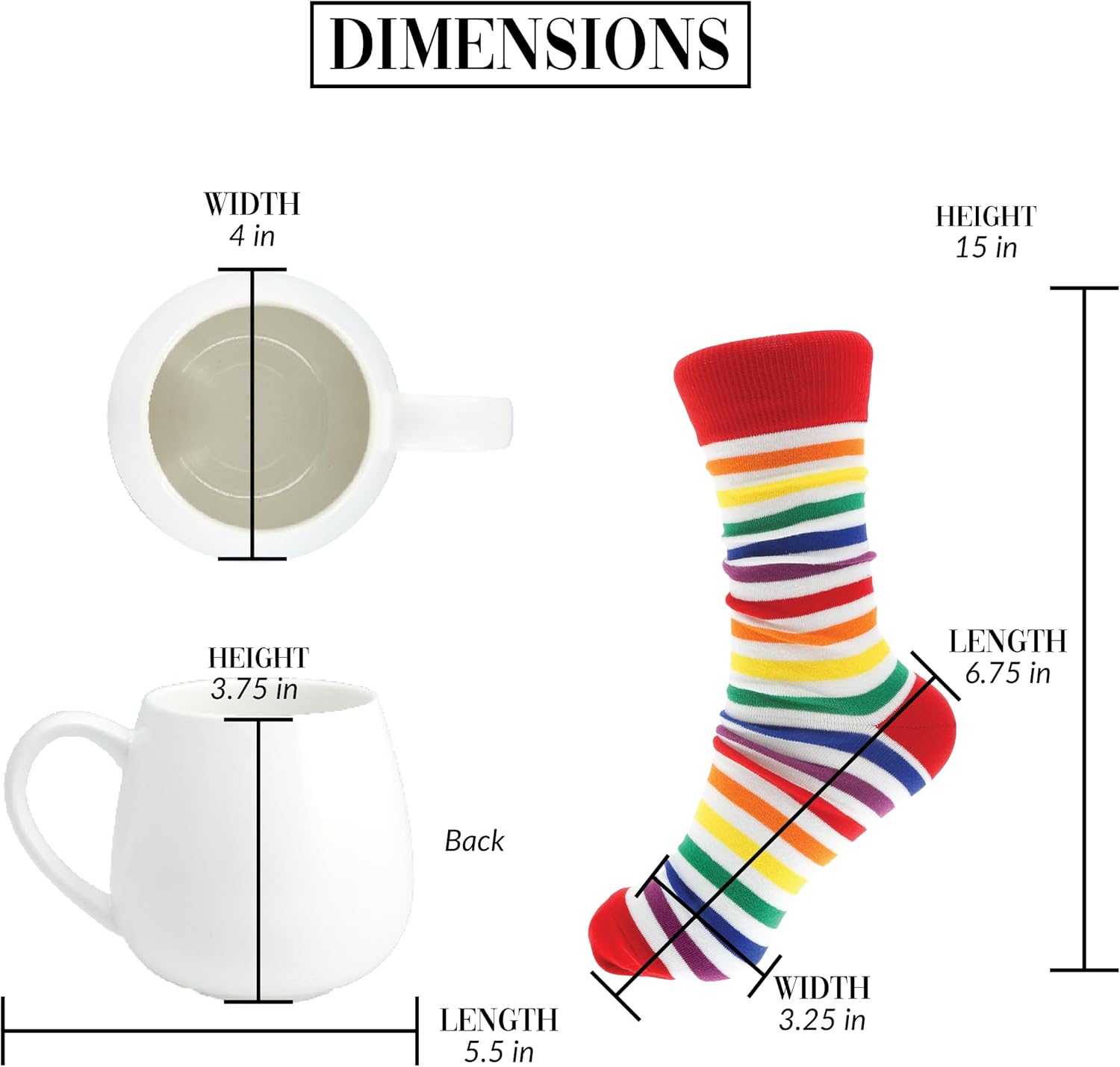Pavilion - Be Proud Be Happy Be You - 15.5 oz Mug & Novelty Patterned 9-13 US Women & 8-12 US Men Socks Gift Set Rainbow Pride LGBTQ+ Coming Out Present