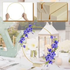 Foribyw 10Pcs Metal Floral Hoop Centerpiece with 10 Wood Stands 30cm/12inch Round Gold Hoop Ring Sturdy DIY Wreath Ring Table Decoration for Wedding Party Birthday