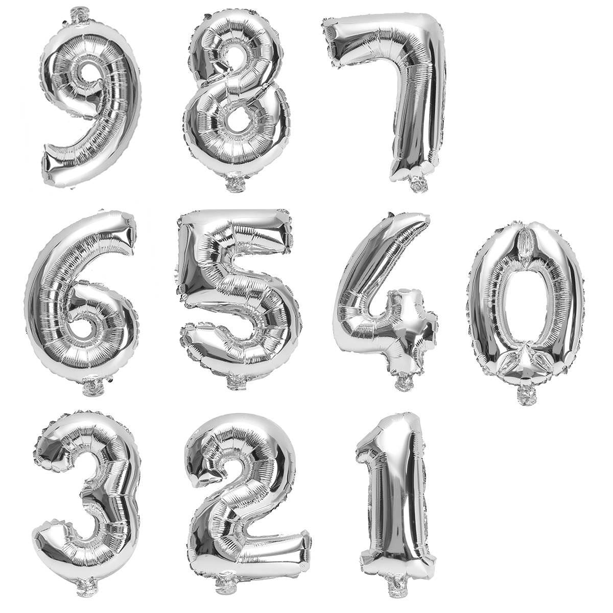 16" Silver Number 0 Foil Balloons Air Filled Self Inflating Birthday Anniversary Wedding Party Banner Decorations