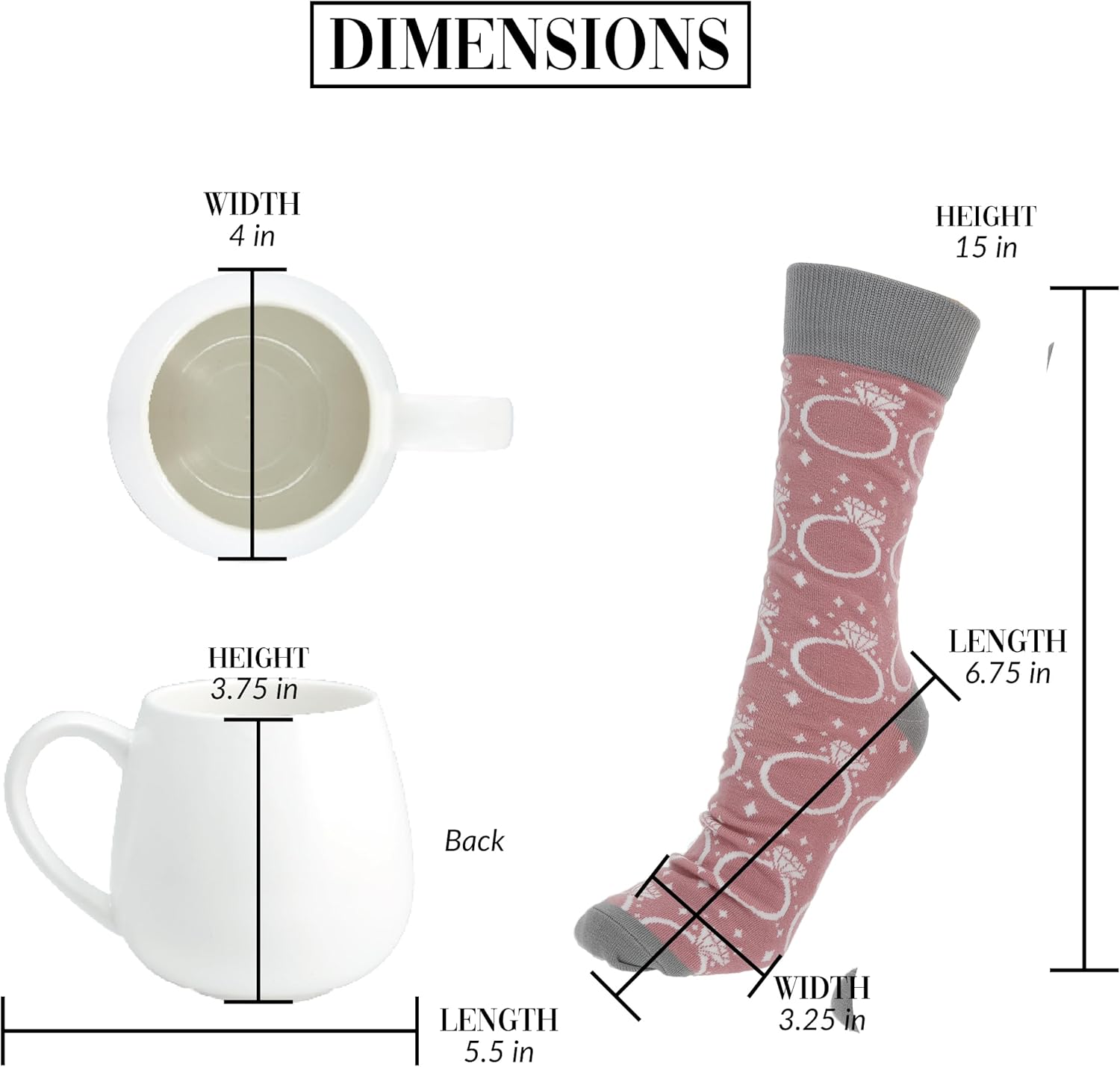 Pavilion - Happily Engaged - 15.5 Oz Coffee Mug Tea Cup with Crew Socks Wife Valentine's Day Wedding Engagement Bridal Shower Bachelorette Present