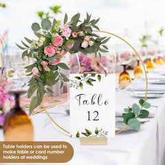 Foribyw 10Pcs Metal Floral Hoop Centerpiece with 10 Wood Stands 30cm/12inch Round Gold Hoop Ring Sturdy DIY Wreath Ring Table Decoration for Wedding Party Birthday