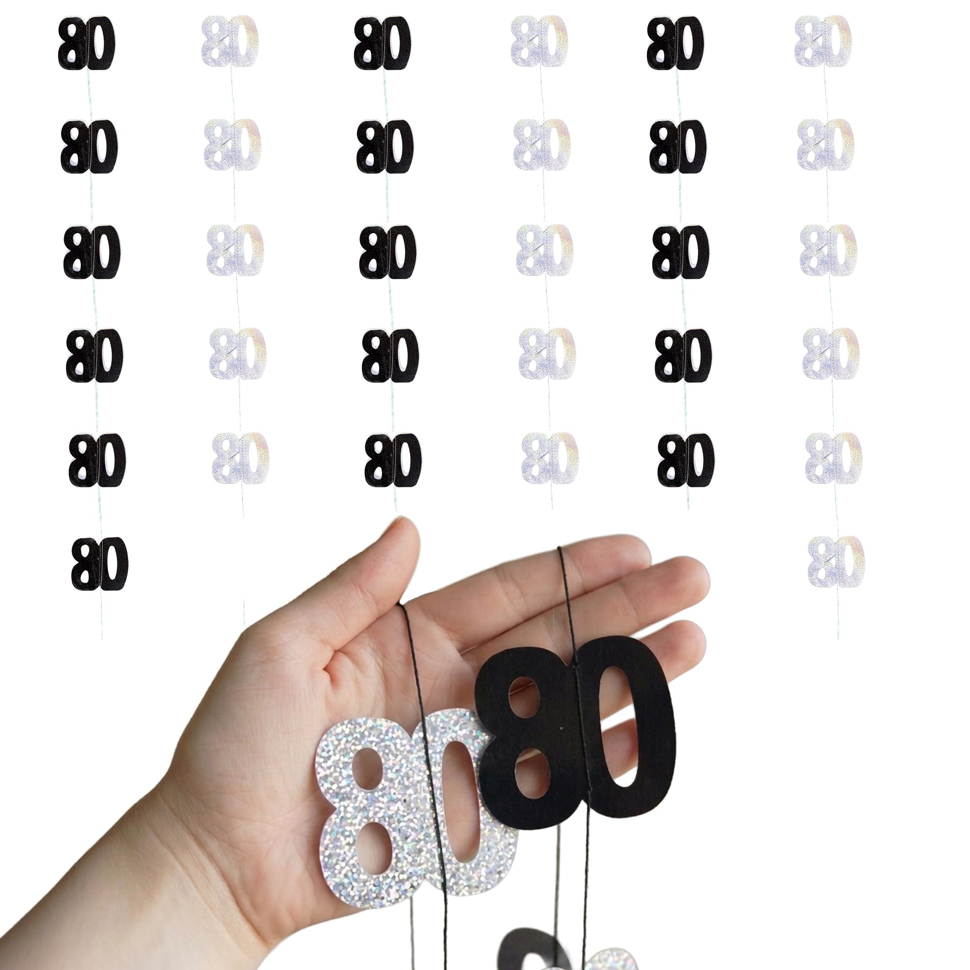 70th Glitz Black and Silver Anniversary Birthday Metallic Hanging String Shiny Foil Banner Party Door Wall Decorations Pack of 6
