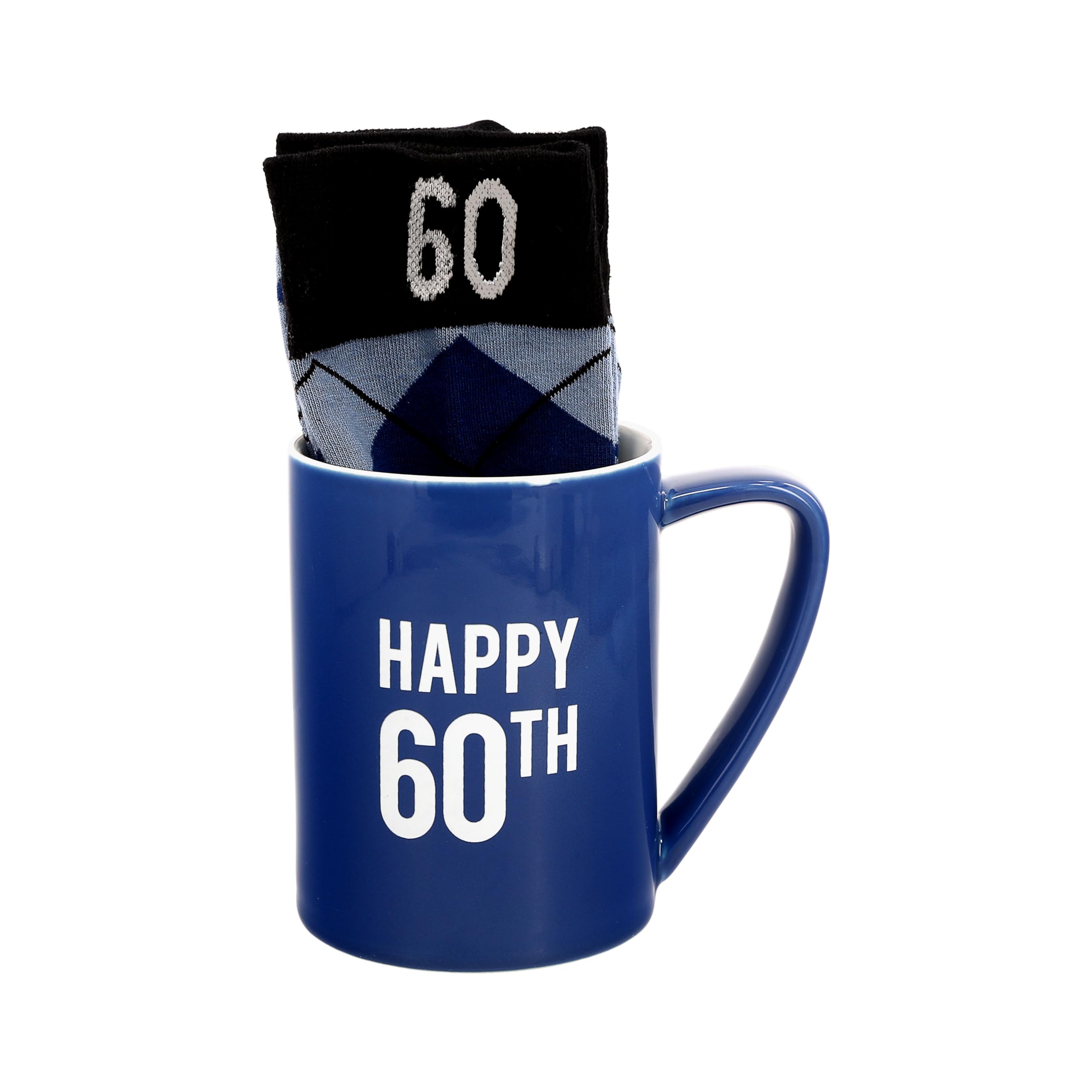 Pavilion Gift Company - Happy 21st 18 oz Coffee Mug Tea Cup - 21 Argyle Patterned Blue Crew Socks Women US 9-13 & Men US 8-12 Birthday Party Celebration Decoration Commemoration Gift Present for Him