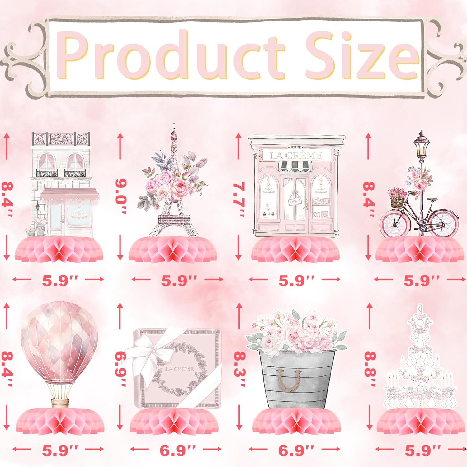 Paris Party Centerpiece Set - Eiffel Tower Honeycomb Paris Birthday Decorations and Paris Table Toppers for Kids' French-Themed Birthday and Baby Shower Table Decor