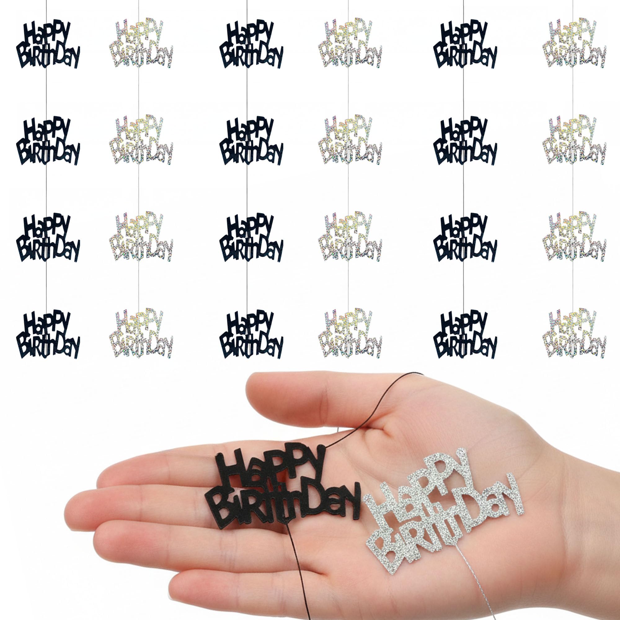 70th Glitz Black and Silver Anniversary Birthday Metallic Hanging String Shiny Foil Banner Party Door Wall Decorations Pack of 6