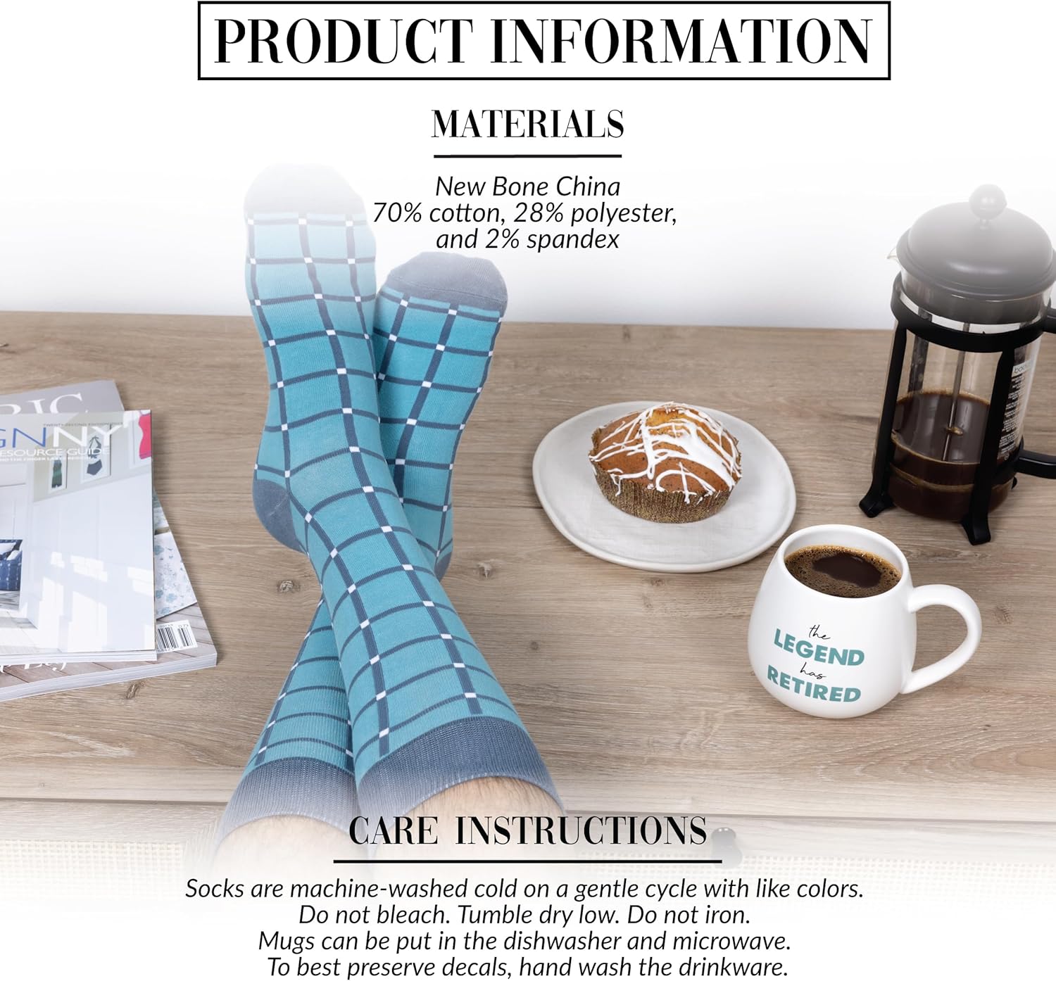 Pavilion - The Legend Has Retired - 15.5 Oz Coffee Mug Tea Cup with Crew Socks Retirement Coworker Family Gift Present