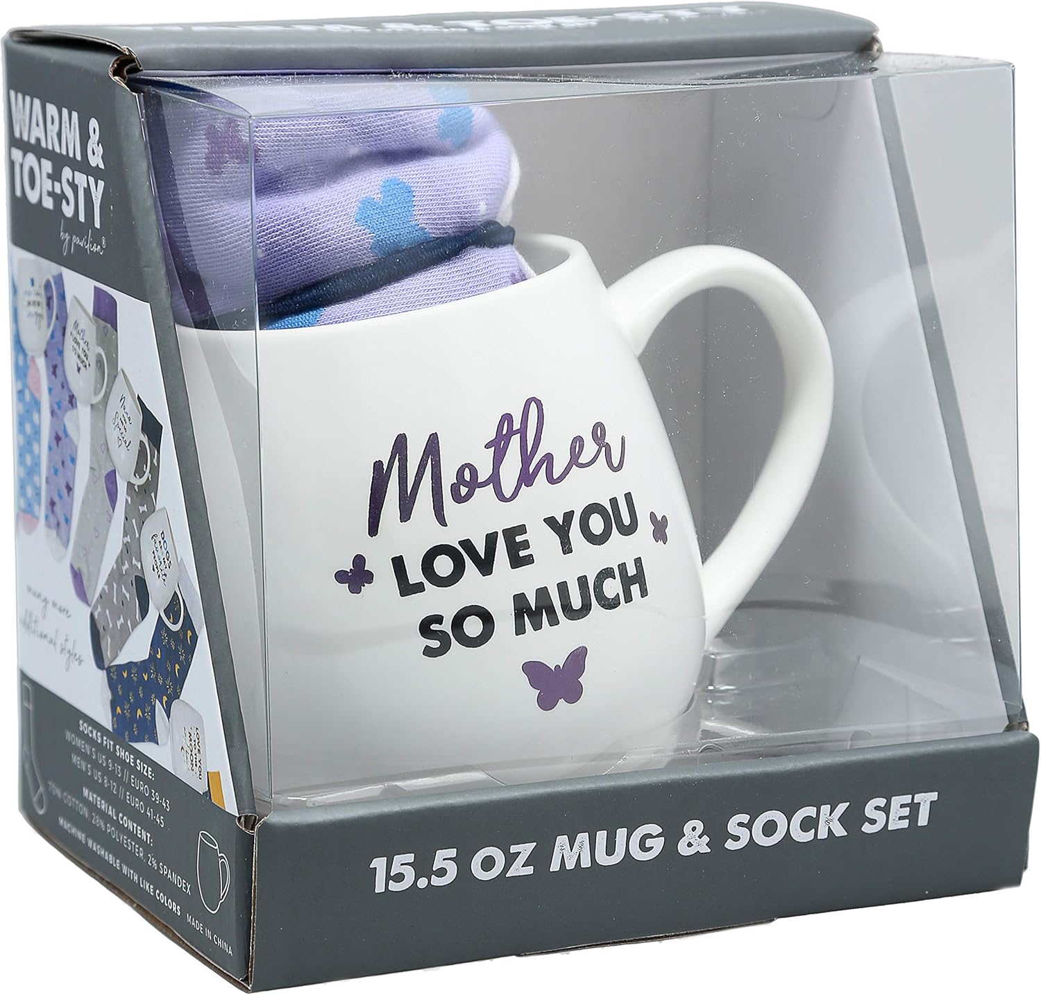 Pavilion Gift Company 71309 Mother Love You So Much Butterfly Socks & 15.5 Oz Coffee Cup Mug Gift Set, Stoneware, White