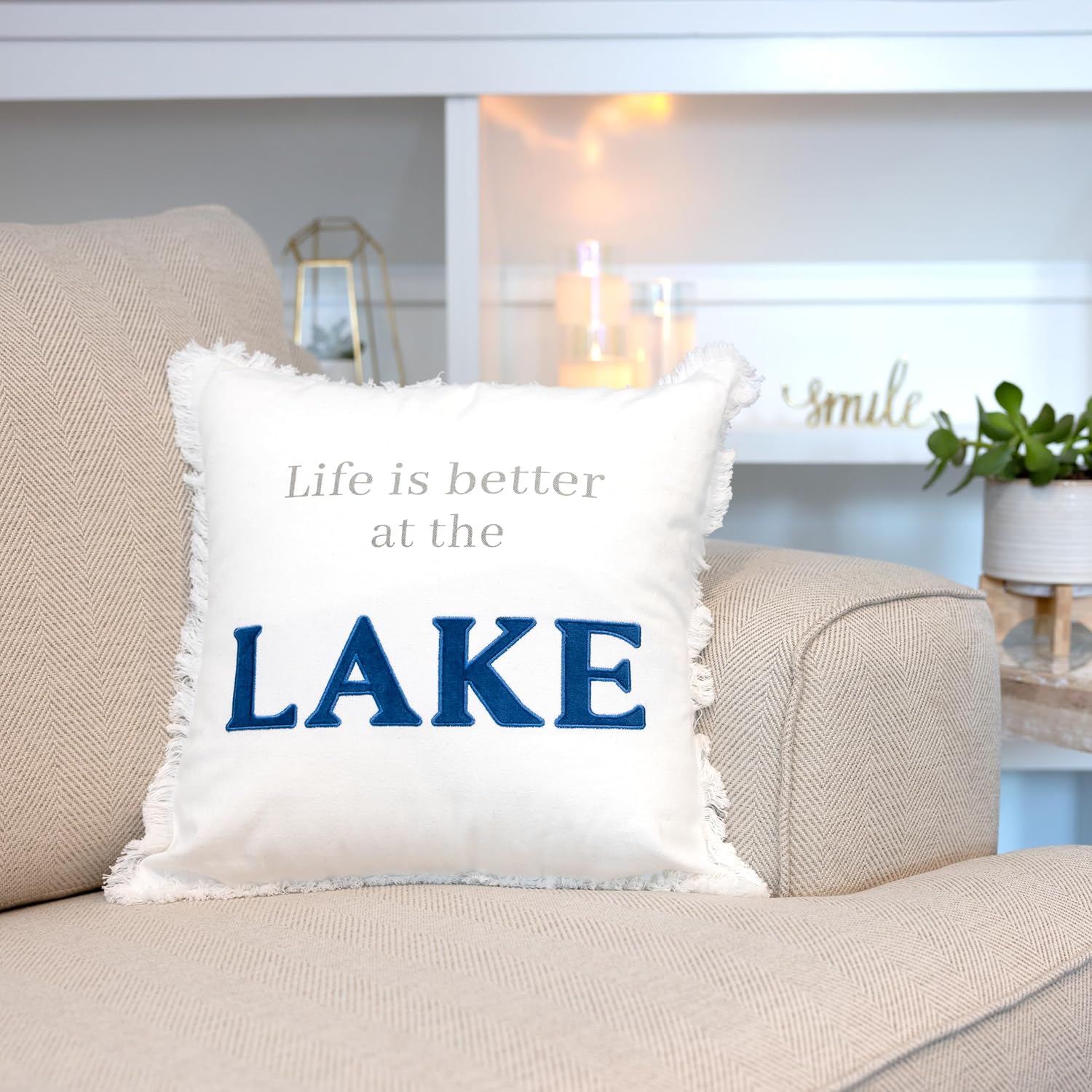 Pavilion - Better at The Lake - Throw Pillow Cover, 18x18, Decorative Square Throw Pillow Cover, Lake House Decor, Guest Room Decor Bed Pillow Case, 1 Count, White