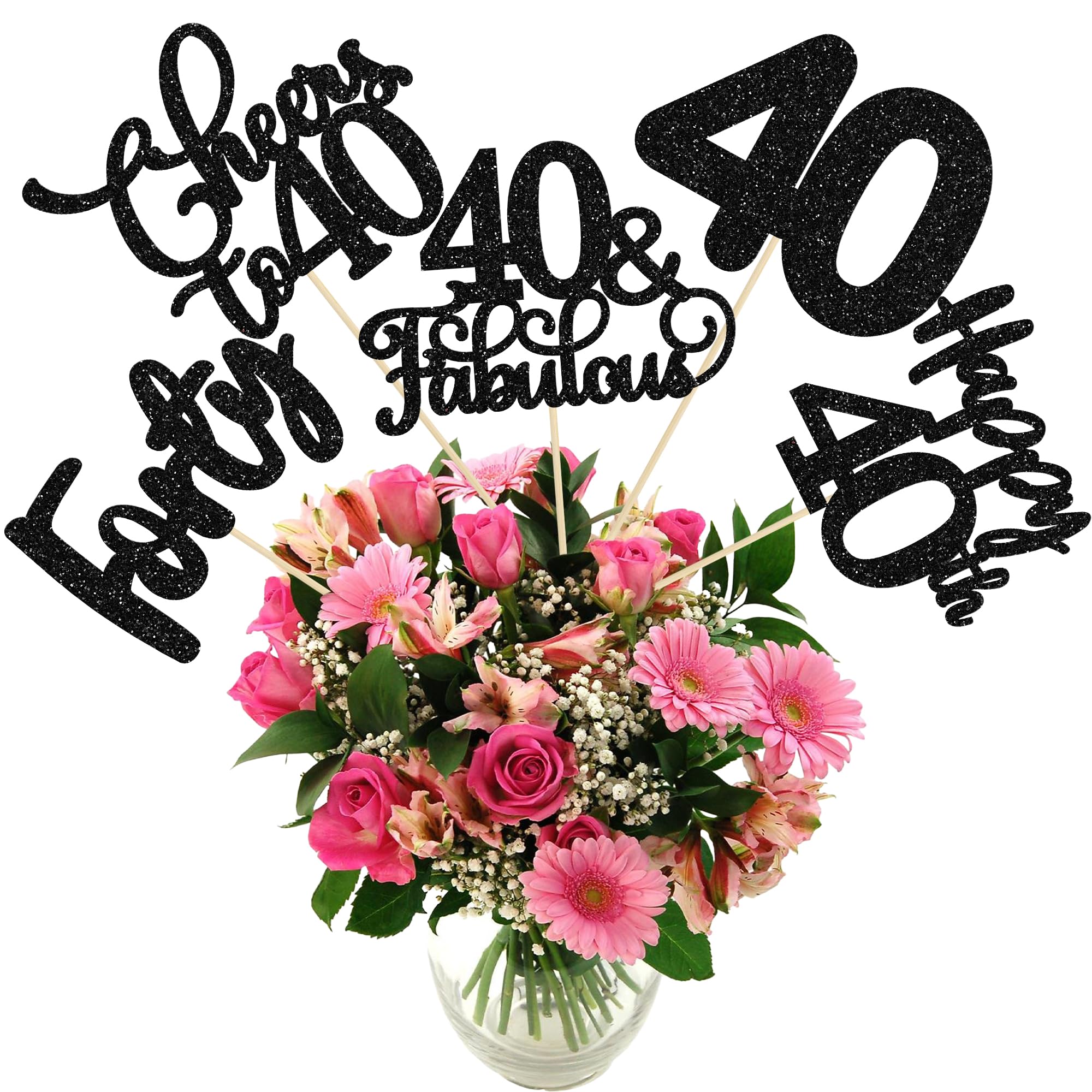 Ephlyn 15Pcs 60th Birthday Centerpiece Sticks Sixty Happy 60 Table Flower Centerpieces Sticks Cheers to 60 Floral Decorations for 60th Birthday Party Centerpieces Supplies Gold