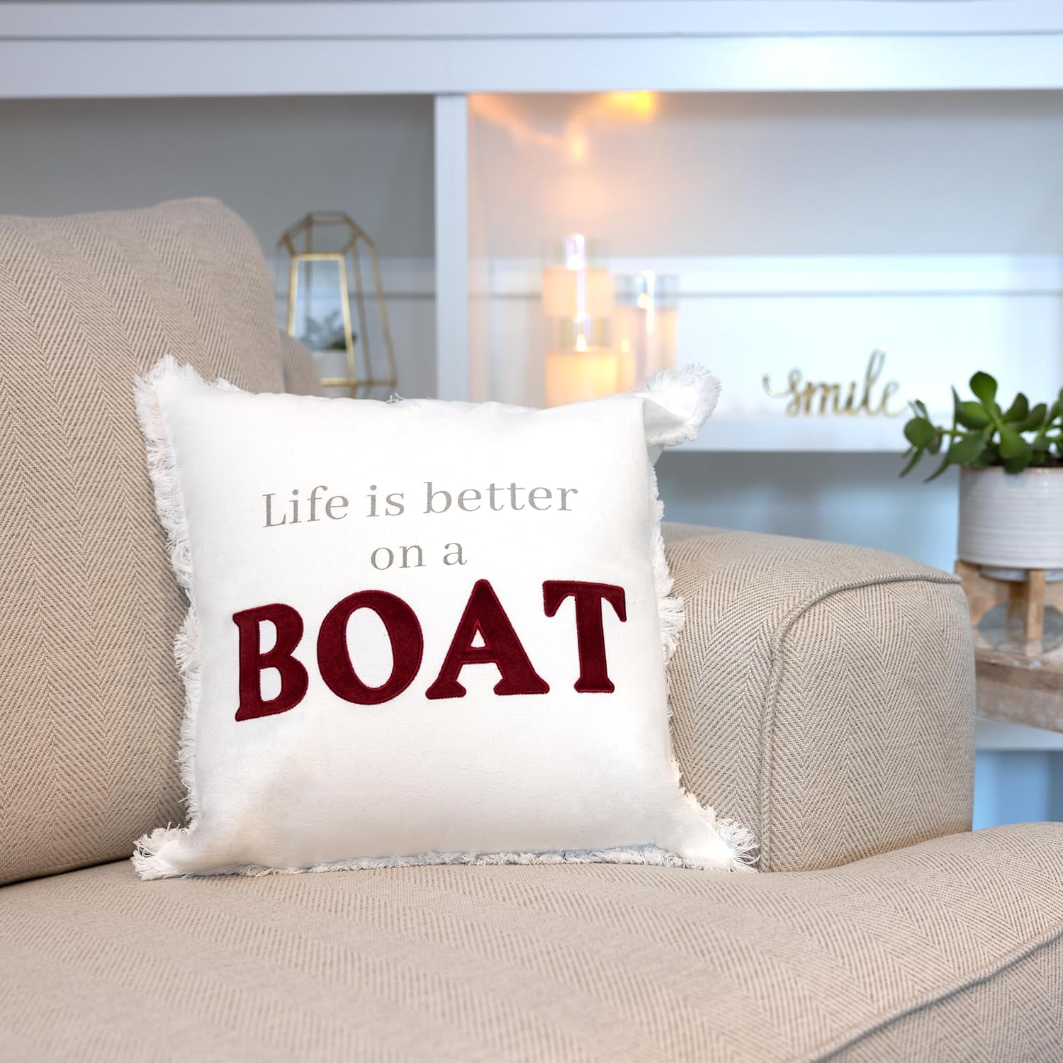 Pavilion - Better on a Boat - Throw Pillow Cover, 18x18, Decorative Square Throw Pillow Cover, Coastal Decor, Pillowcase, Guest Room Decor Bed Pillow Case, 1 Count, White
