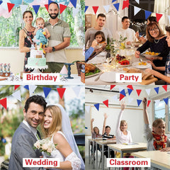 10M Red White and Blue Bunting Garland Union Jack Banner Party Decorations Supplies Sporting Events Pub Bbq Royal Theme French USA 20 Flags