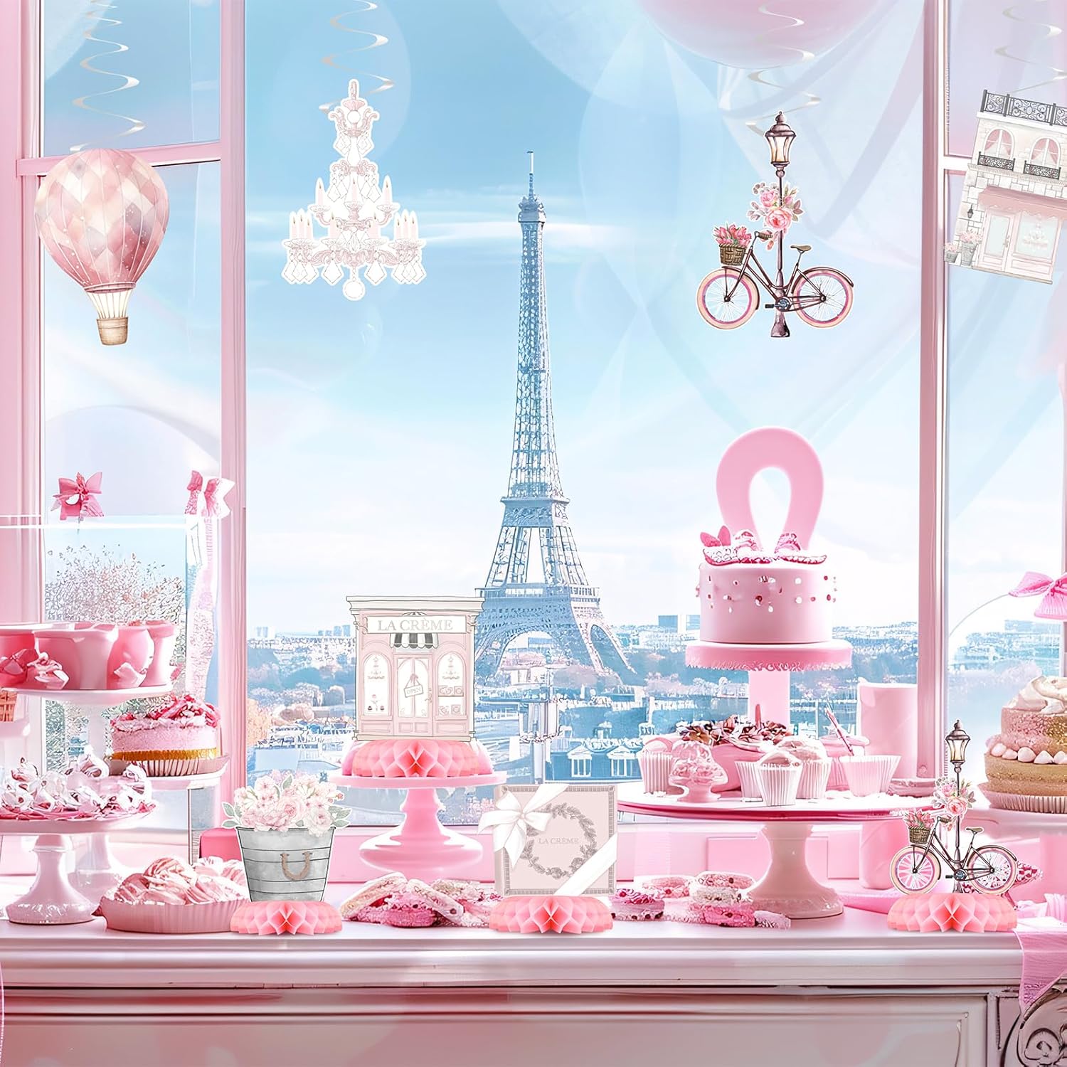 Paris Party Centerpiece Set - Eiffel Tower Honeycomb Paris Birthday Decorations and Paris Table Toppers for Kids' French-Themed Birthday and Baby Shower Table Decor
