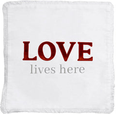 Pavilion - Love Lives Here - Throw Pillow Cover, 18x18, Decorative Square Throw Pillow Cover, Love Lives Here Pillow, Housewarming Gift, Guest Room Decor Bed Pillow Case, 1 Count, White