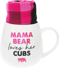 Pavilion Gift Company 71308 Mama Bear Loves Her Cubs Checkered Socks & 15.5 Oz Coffee Cup Mug Gift Set, Stoneware, White