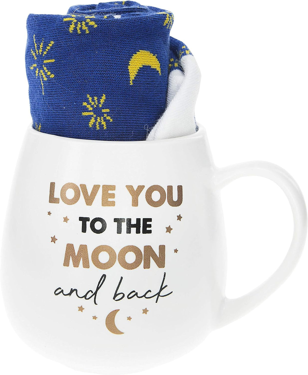 Pavilion Gift Company 71304 Love Back Moon and Stars Socks & 15.5 Oz Coffee Cup Mug Gift Set, Stoneware, White
